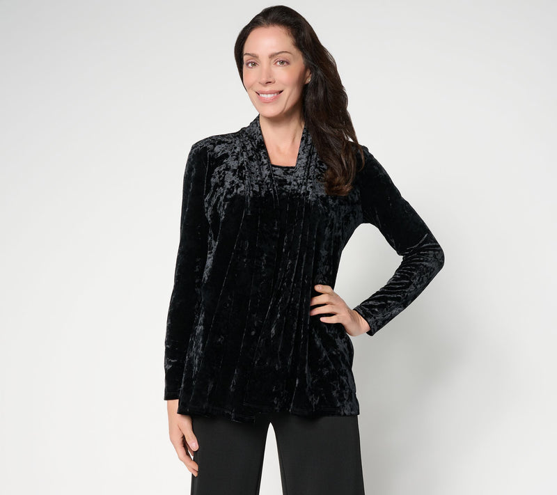 Denim & Co. Crushed Velvet Cardigan & Tank 2fer with Pockets — View 10
