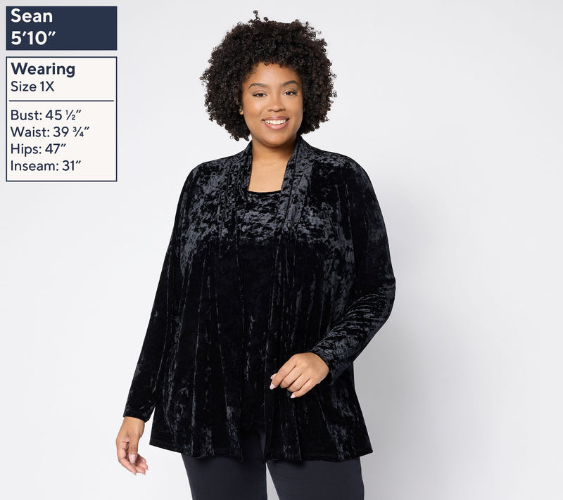 Denim & Co. Crushed Velvet Cardigan & Tank 2fer with Pockets — View 2