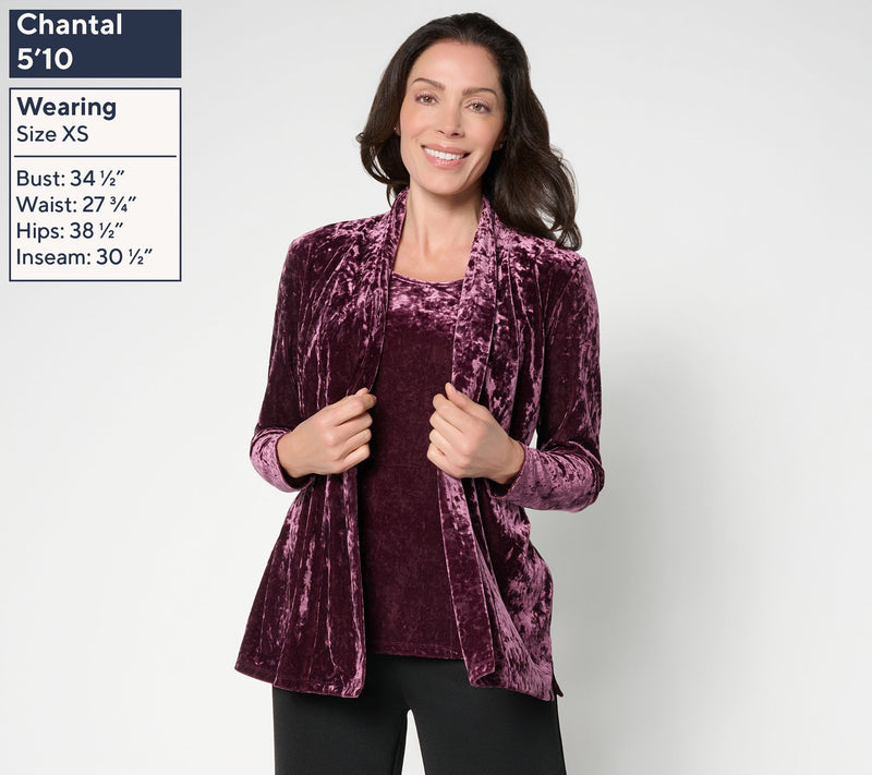 Denim & Co. Crushed Velvet Cardigan & Tank 2fer with Pockets — View 3