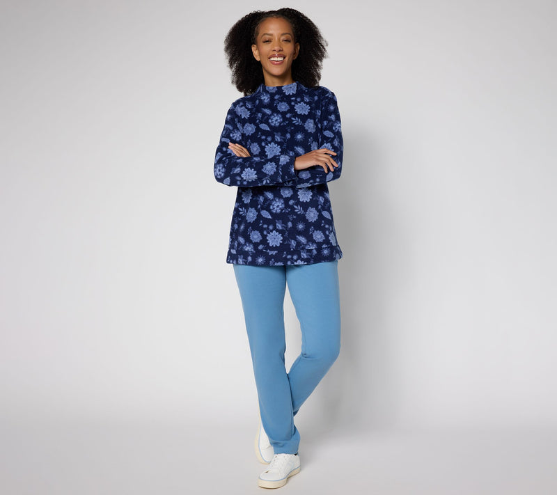 Denim & Co. Printed or Solid Fleece Funnel Neck Top — View 5