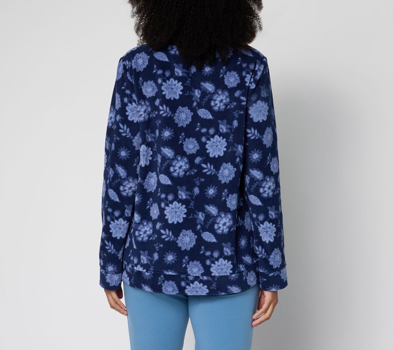 Denim & Co. Printed or Solid Fleece Funnel Neck Top — View 4