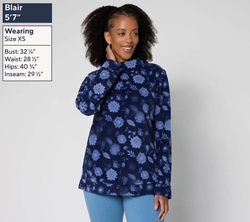 Denim & Co. Printed or Solid Fleece Funnel Neck Top — View 3