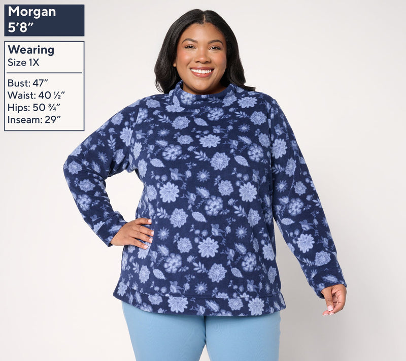 Denim & Co. Printed or Solid Fleece Funnel Neck Top — View 2