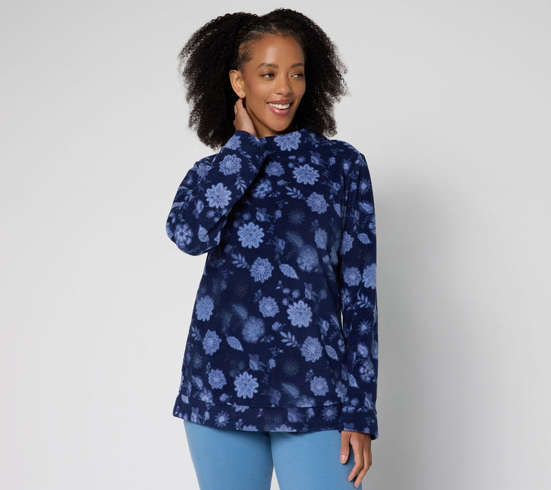 Denim & Co. Printed or Solid Fleece Funnel Neck Top — View 12