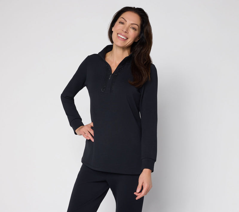 Belle by Kim Gravel Regular ScubaLuxe Sparkle Half-Zip Tunic — View 13