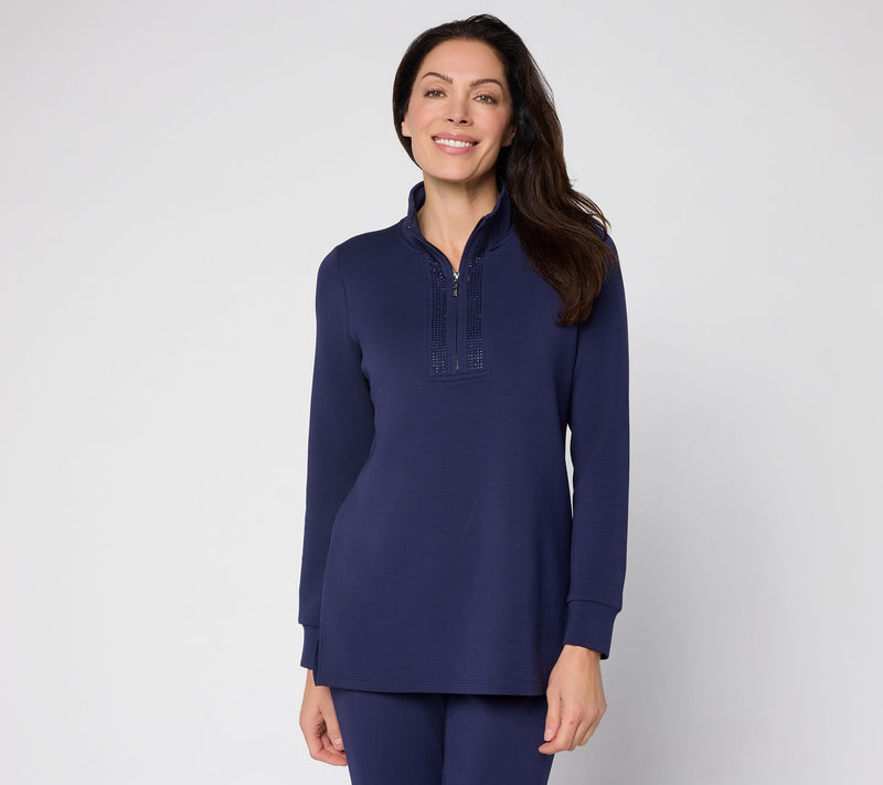 Belle by Kim Gravel Regular ScubaLuxe Sparkle Half-Zip Tunic — View 3