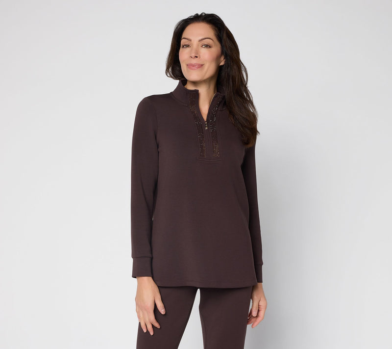 Belle by Kim Gravel Regular ScubaLuxe Sparkle Half-Zip Tunic — View 11