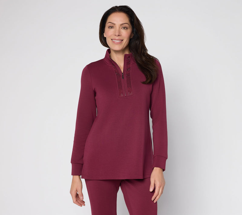 Belle by Kim Gravel Regular ScubaLuxe Sparkle Half-Zip Tunic — View 9