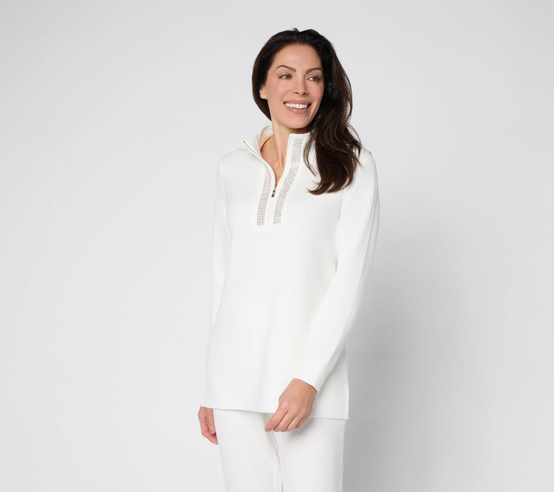 Belle by Kim Gravel Petite ScubaLuxe Sparkle Half-Zip Tunic — View 7