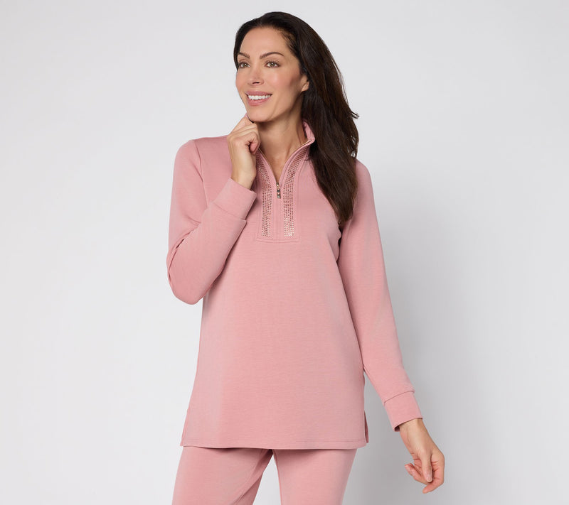 Belle by Kim Gravel Petite ScubaLuxe Sparkle Half-Zip Tunic — View 3