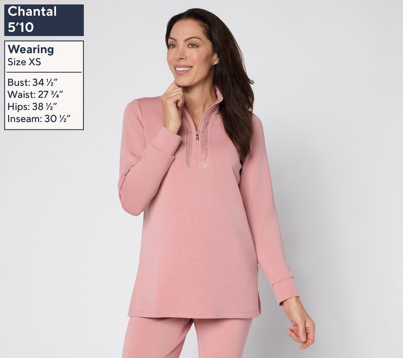 Belle by Kim Gravel Petite ScubaLuxe Sparkle Half-Zip Tunic — View 15