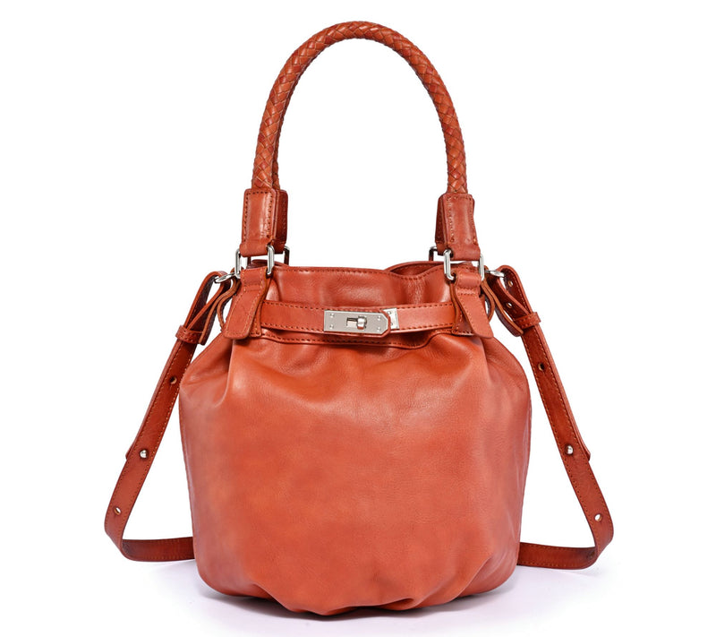 Old Trend Pumpkin Leather Bucket Bag with Crossbody Strap — View 18