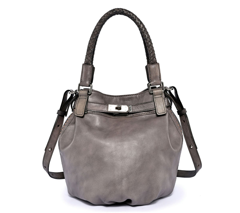 Old Trend Pumpkin Leather Bucket Bag with Crossbody Strap — View 19