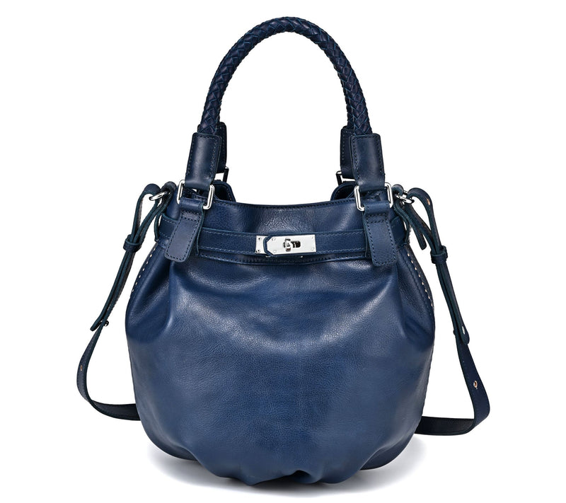 Old Trend Pumpkin Leather Bucket Bag with Crossbody Strap — View 20