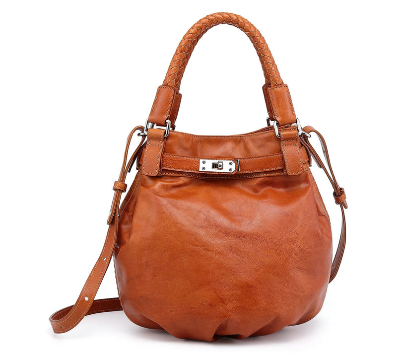 Old Trend Pumpkin Leather Bucket Bag with Crossbody Strap — View 21
