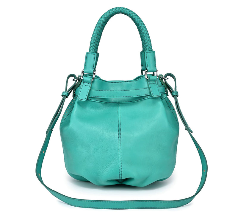 Old Trend Pumpkin Leather Bucket Bag with Crossbody Strap — View 3