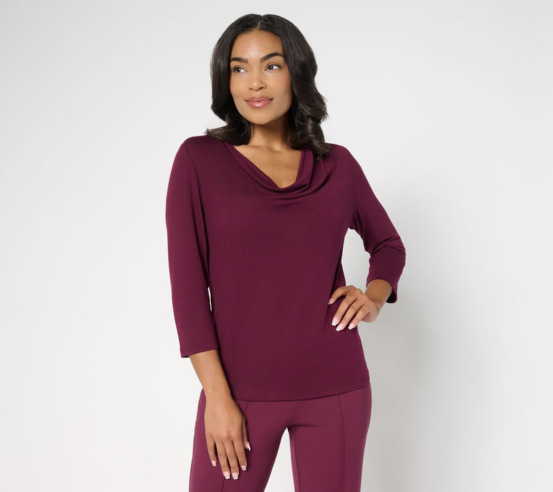 RM Studio x Rebecca Minkoff 3/4 Sleeve Drape Neck Knit Top — View 7