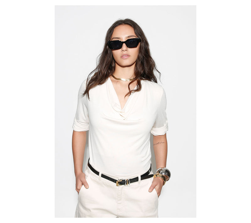 RM Studio x Rebecca Minkoff 3/4 Sleeve Drape Neck Knit Top — View 12