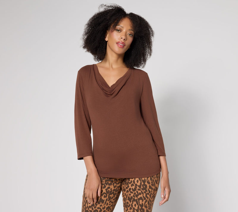 RM Studio x Rebecca Minkoff 3/4 Sleeve Drape Neck Knit Top — View 4