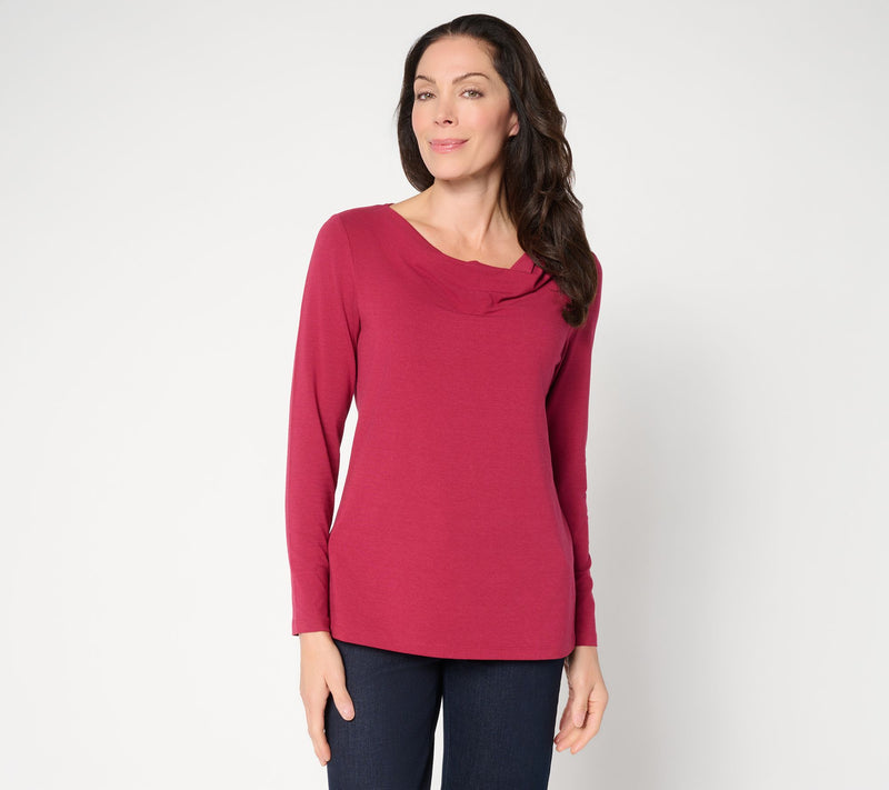Denim & Co. So Soft Jersey Long Sleeve Drape Neck Top — View 12