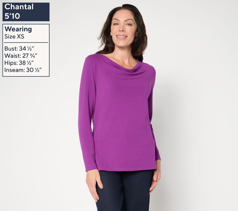 Denim & Co. So Soft Jersey Long Sleeve Drape Neck Top — View 3