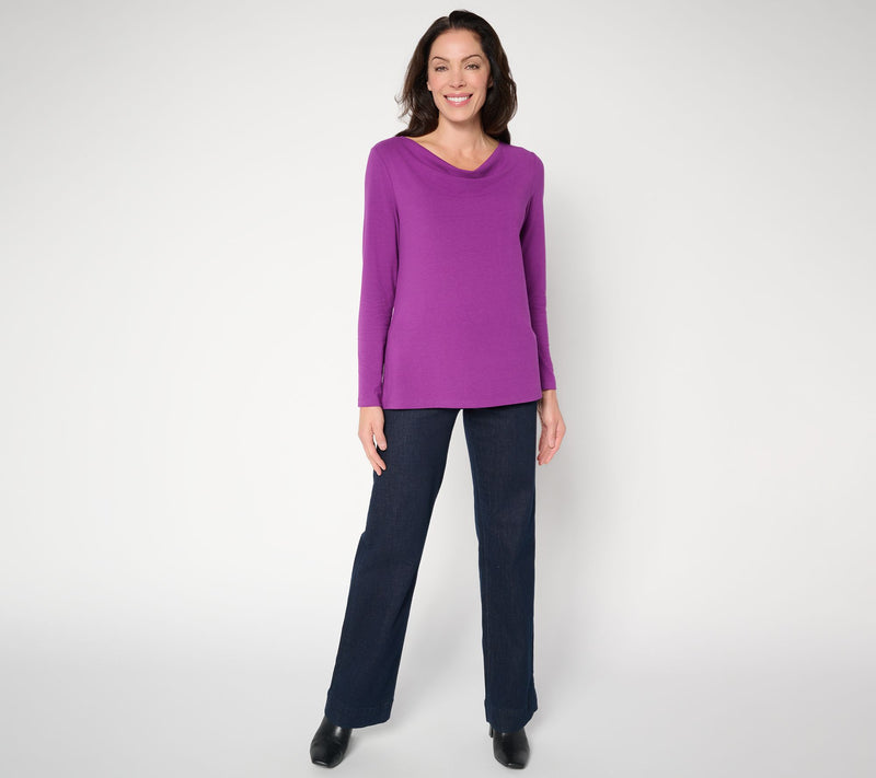 Denim & Co. So Soft Jersey Long Sleeve Drape Neck Top — View 5