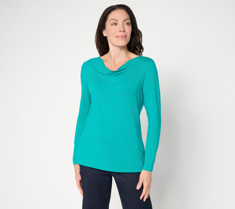 Denim & Co. So Soft Jersey Long Sleeve Drape Neck Top — View 14