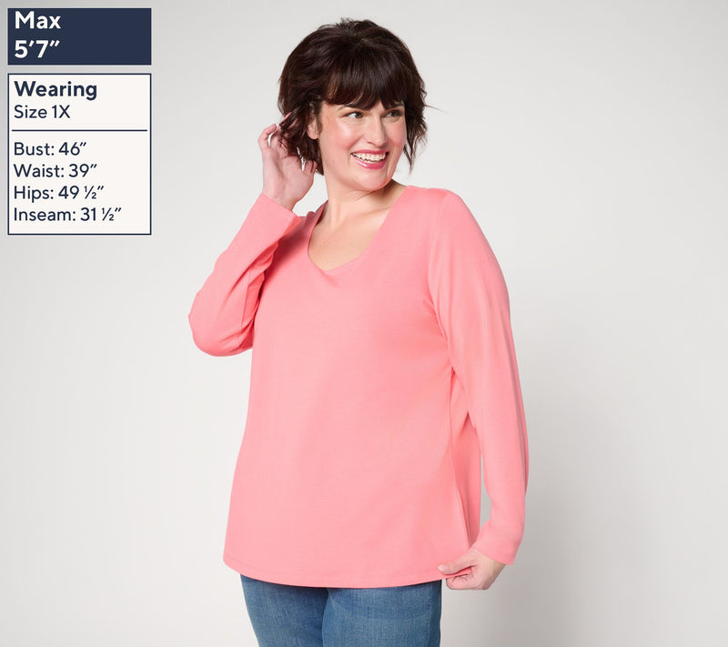 Denim & Co. Essentials So Soft Jersey Long Sleeve U-Neck Top — View 2