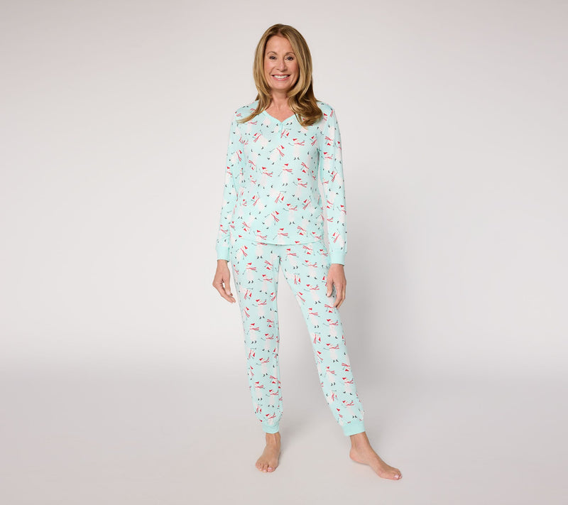 MUK LUKS Petite Cloud Knit Henley Printed Pajama Set — View 12