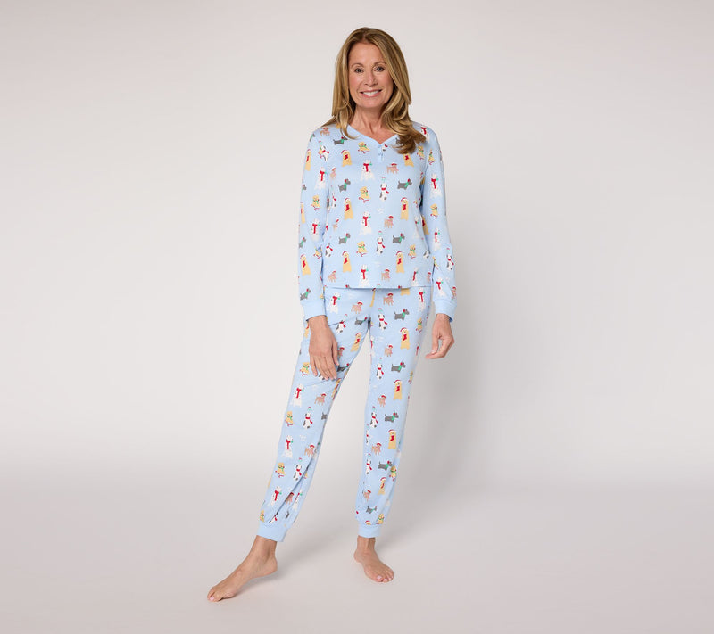 MUK LUKS Petite Cloud Knit Henley Printed Pajama Set — View 14