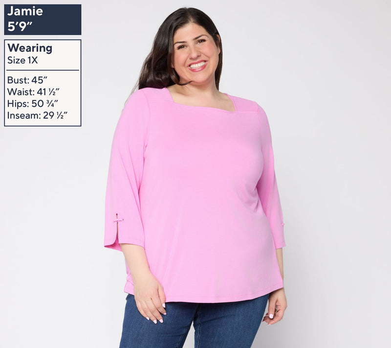 Denim & Co. So Soft Jersey Bateau Neck 3/4 Sleeve Top — View 2