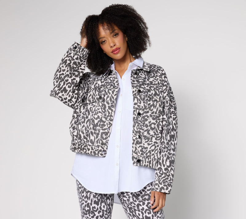 RM Studio x Rebecca Minkoff Animal Print Luxe Stretch Denim Jacket — View 3