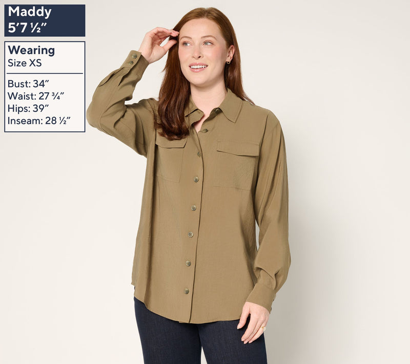 Martha Stewart Signature Utility Patch Pocket Woven Shirt — View 3
