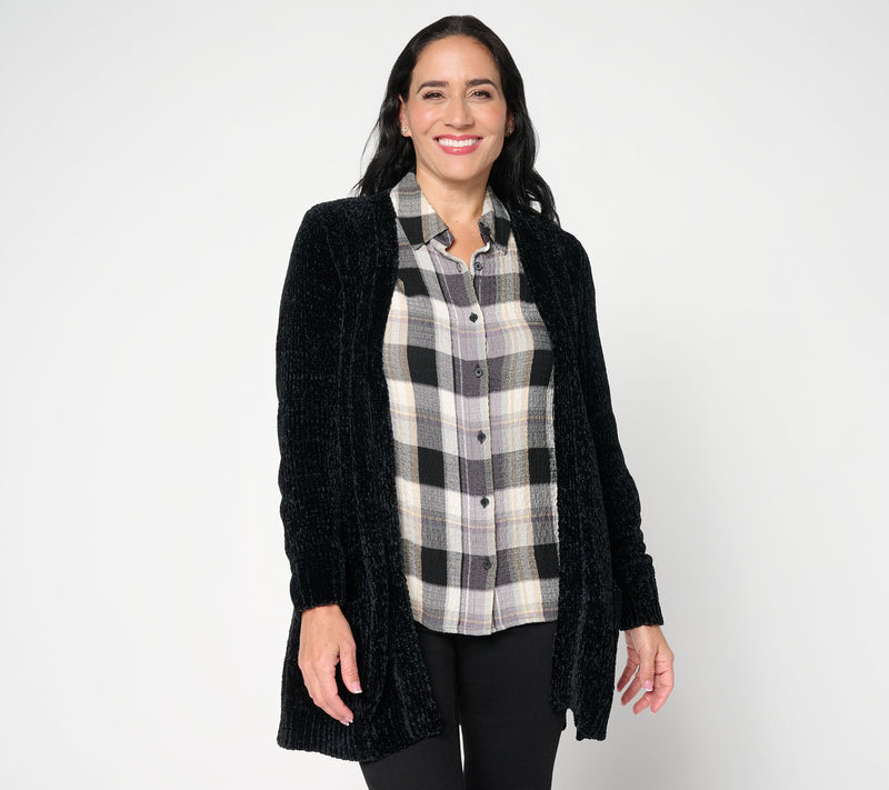 Denim & Co. Regular Chenille Open Front Cardigan — View 9