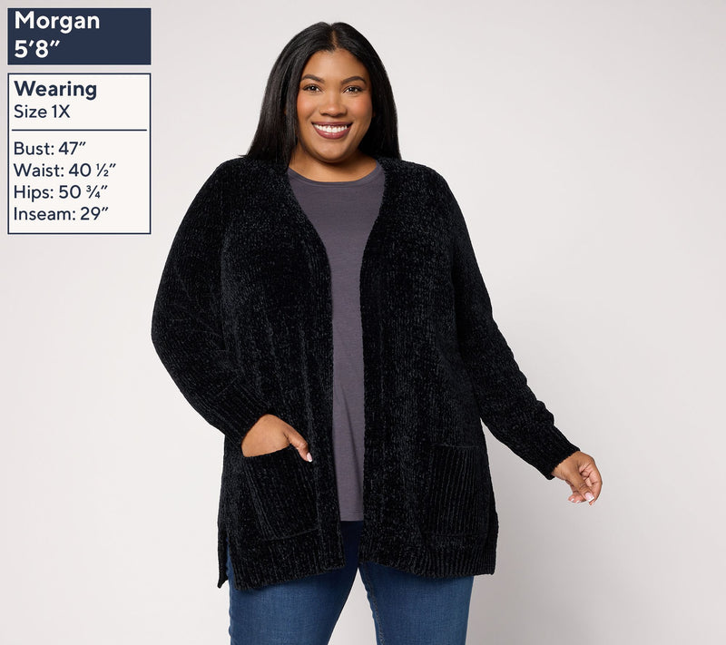 Denim & Co. Regular Chenille Open Front Cardigan — View 2