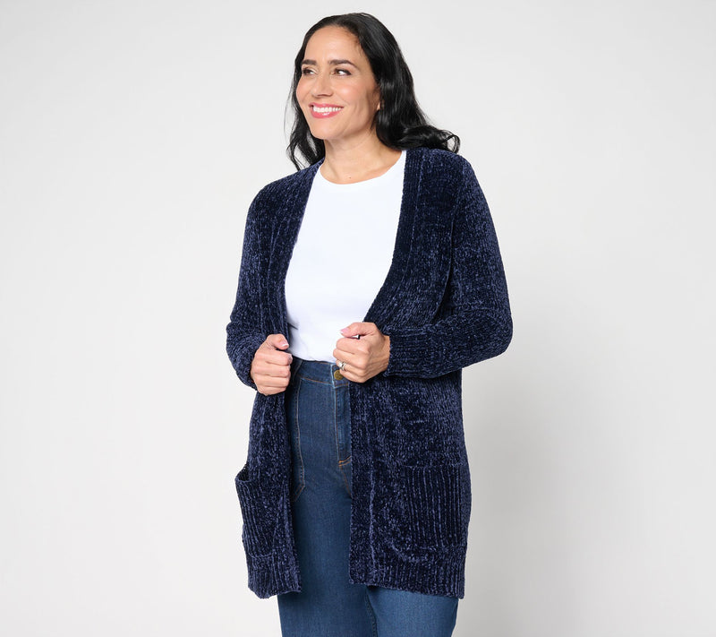 Denim & Co. Petite Chenille Open Front Cardigan — Main view