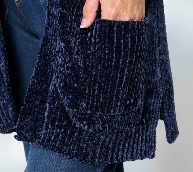 Denim & Co. Petite Chenille Open Front Cardigan — View 6