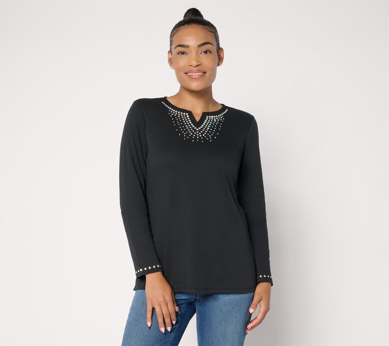 Quacker Factory Denim and Diamonds Long Sleeve Top — View 10