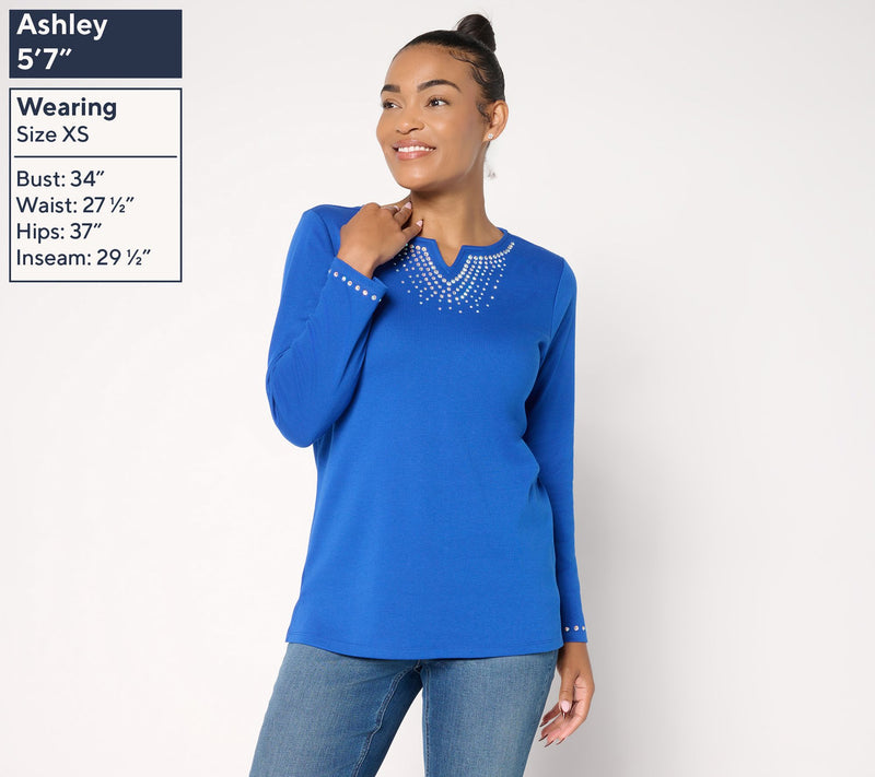 Quacker Factory Denim and Diamonds Long Sleeve Top — View 3