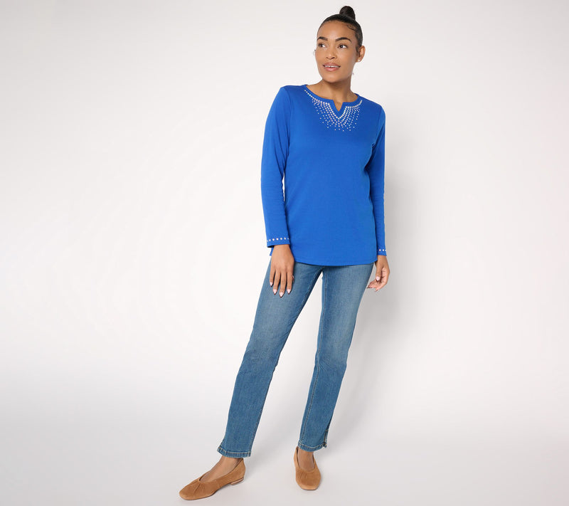 Quacker Factory Denim and Diamonds Long Sleeve Top — View 5