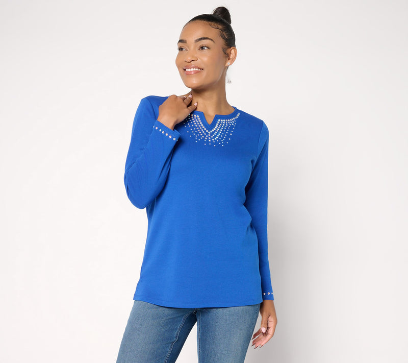 Quacker Factory Denim and Diamonds Long Sleeve Top — Main view