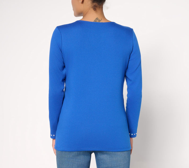 Quacker Factory Denim and Diamonds Long Sleeve Top — View 4