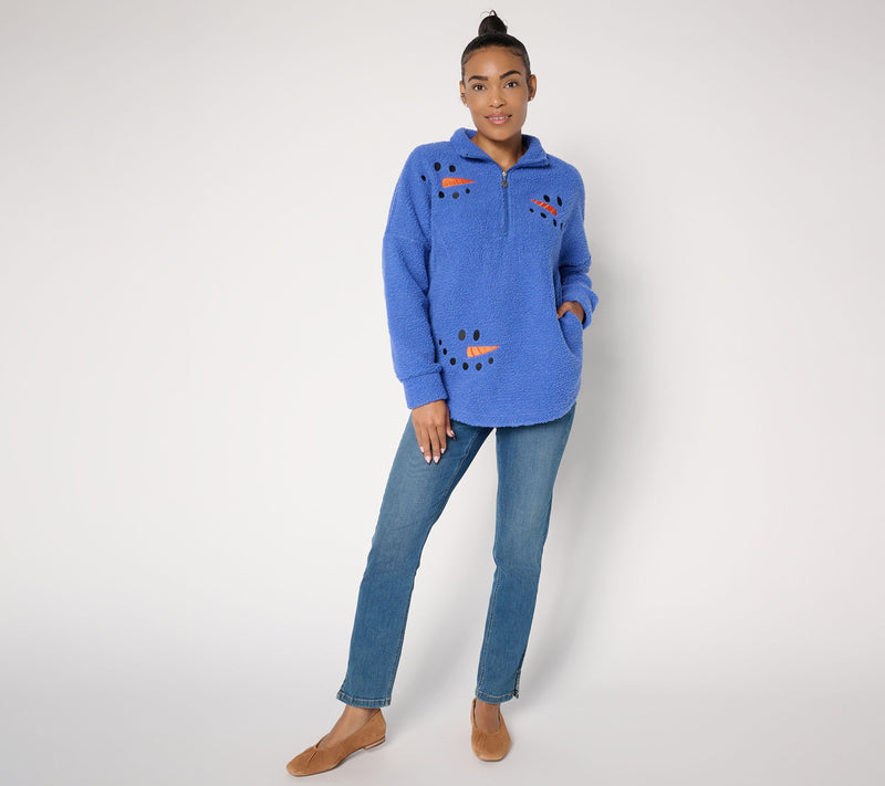 Quacker Factory Sherpa Snowman Smiles Half Zip — View 5