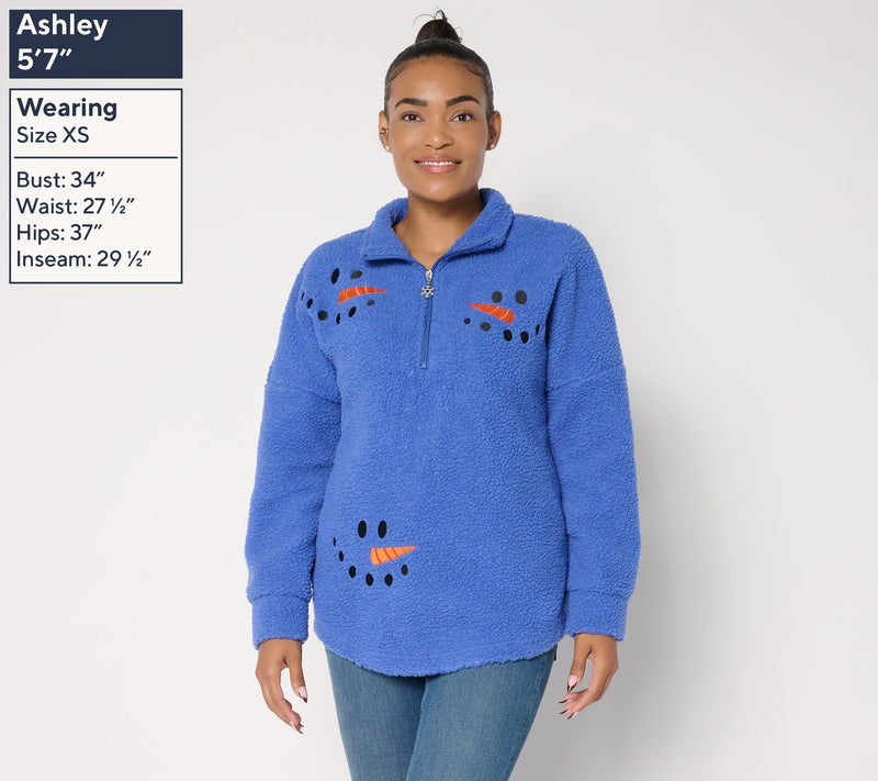 Quacker Factory Sherpa Snowman Smiles Half Zip — View 3