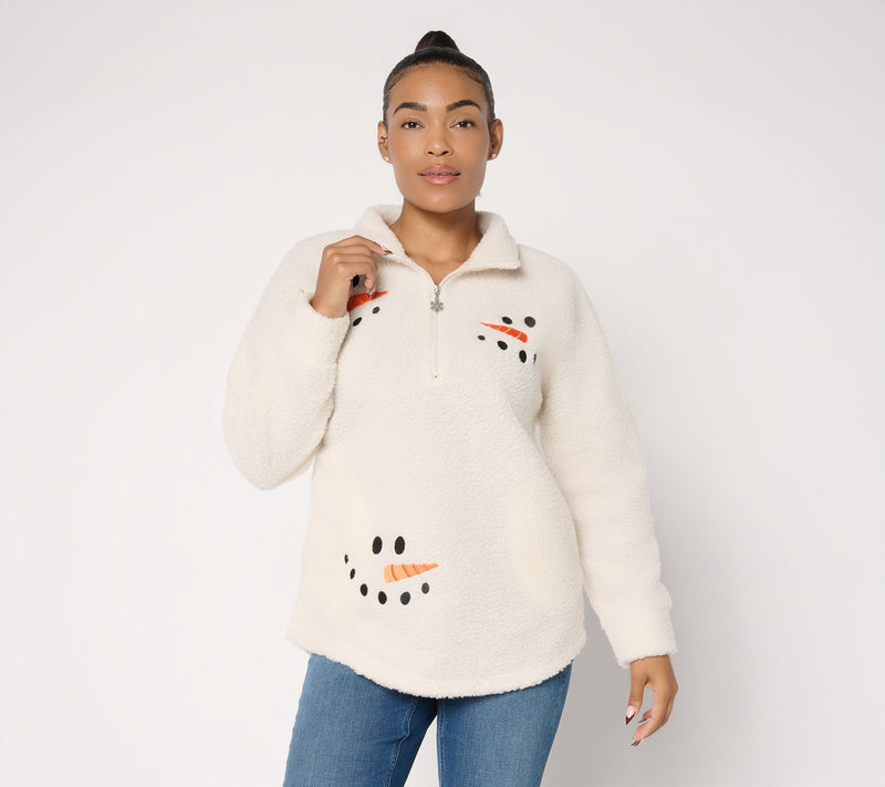 Quacker Factory Sherpa Snowman Smiles Half Zip — View 10