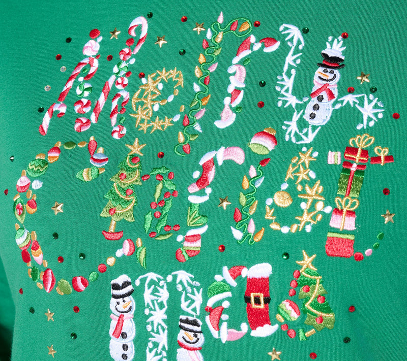 Quacker Factory Naughty or Nice Long Sleeve French Terry Top — View 6