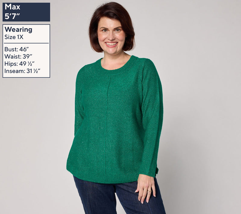 Denim & Co. Crew Neck Long Sleeve Sparkle Sweater — View 2