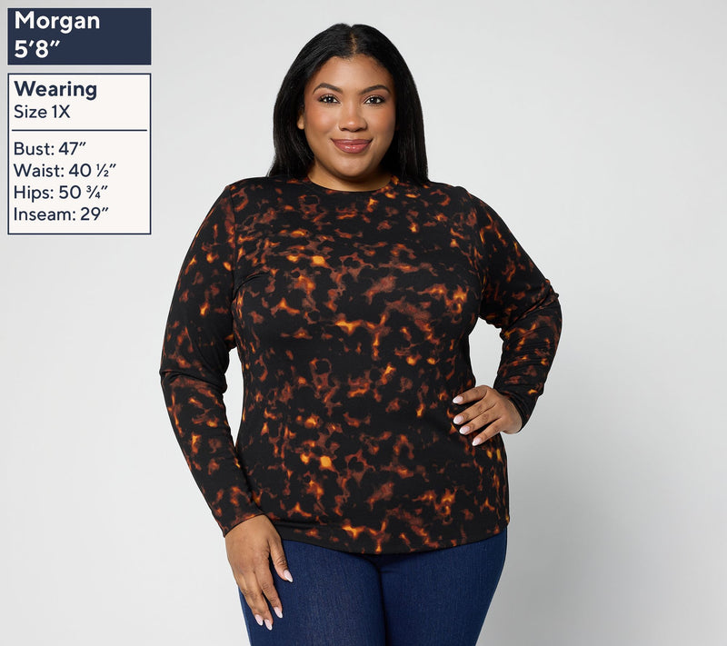 Carla Rockmore Collection Printed Long Sleeve Crew Neck Top — View 10