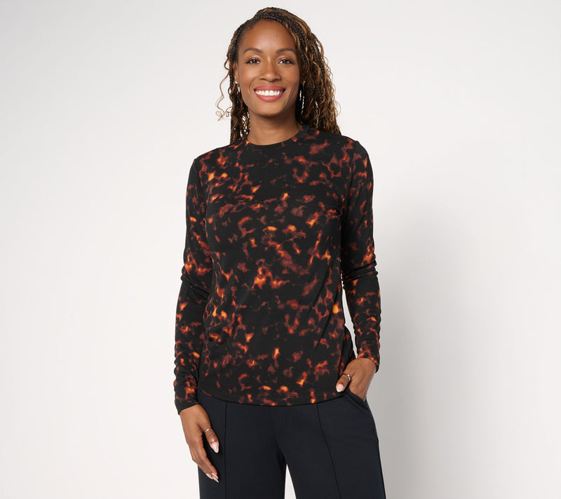 Carla Rockmore Collection Printed Long Sleeve Crew Neck Top — View 3
