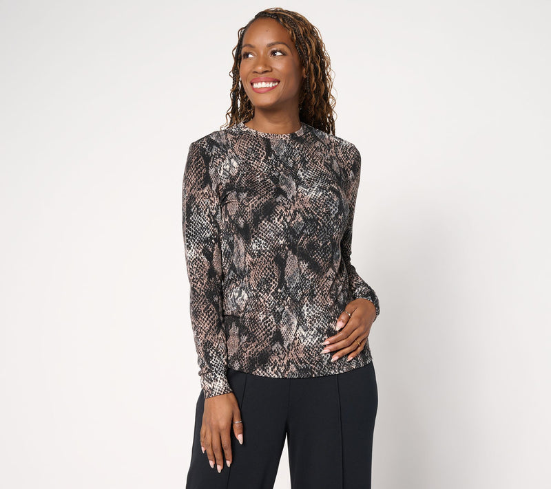 Carla Rockmore Collection Printed Long Sleeve Crew Neck Top — View 5